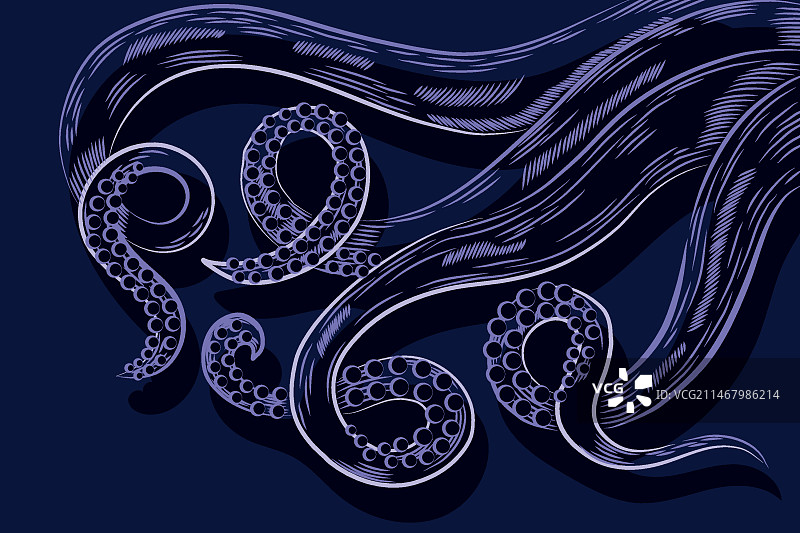 逼真的手绘章鱼触手背景图片素材