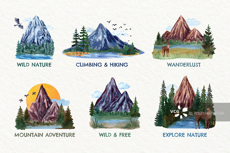 水彩探险徽章系列图片素材