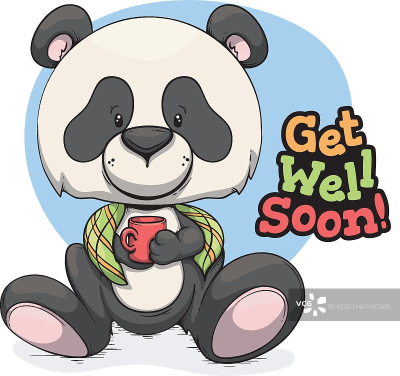 带有熊猫的早日康复消息图片素材