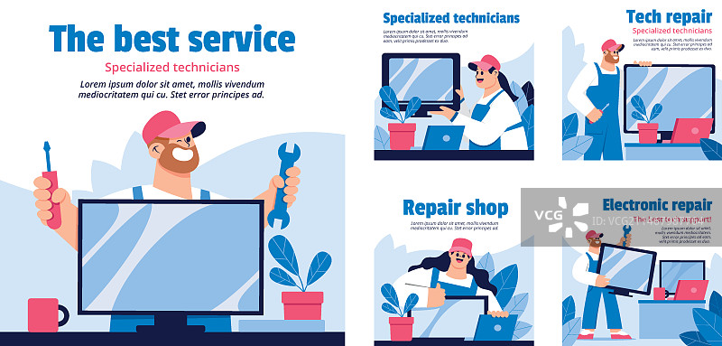 扁平风格维修店Instagram帖子合集图片素材