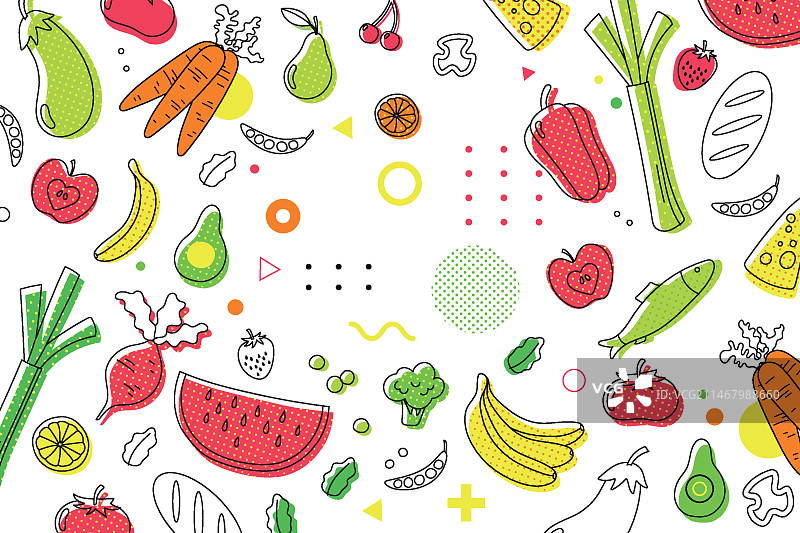 水果蔬菜半色调背景图片素材