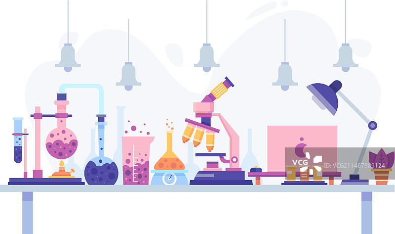 扁平风格科研办公桌物品插画图片素材