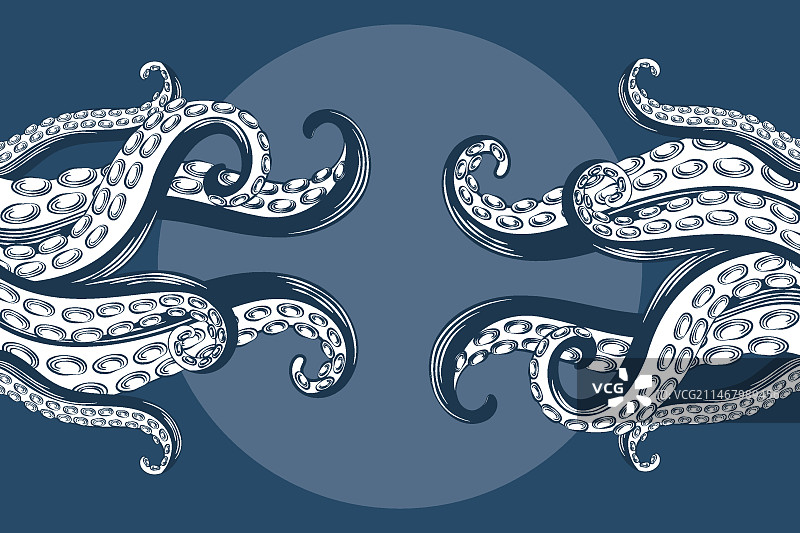 逼真的手绘章鱼触手背景图片素材