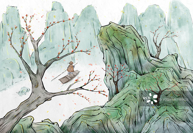 山水插画图片素材