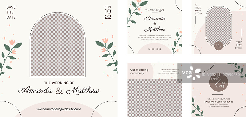 手绘简约婚礼模板设计图片素材