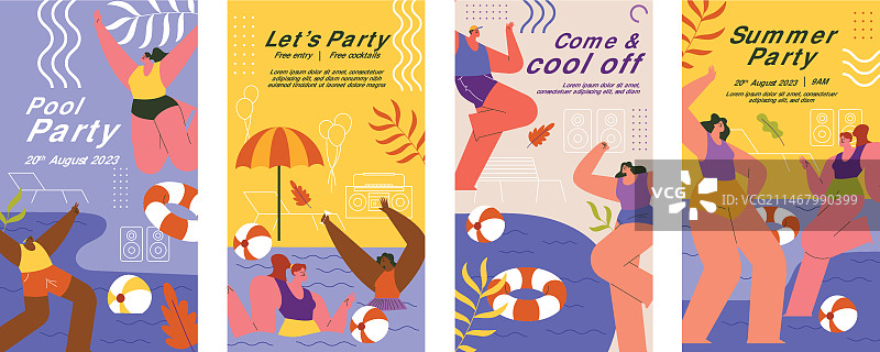 扁平风格泳池派对模板图片素材