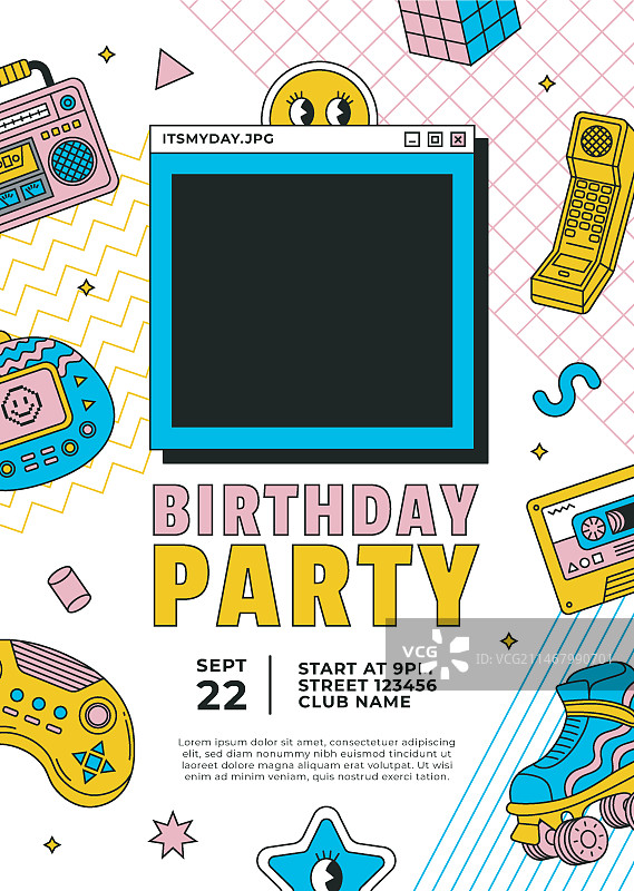 扁平风格90年代怀旧生日海报图片素材