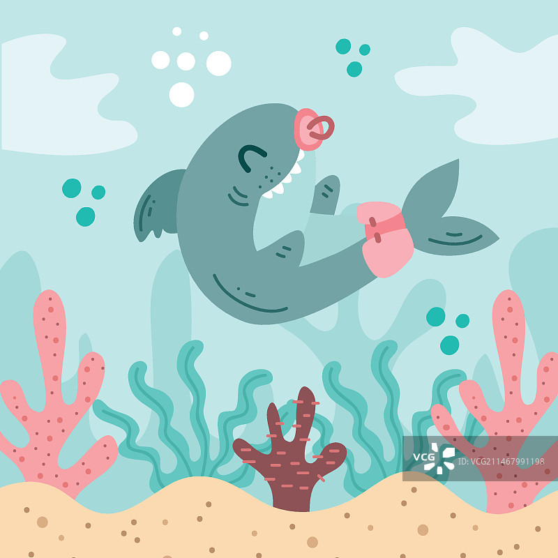 扁平设计的可爱小鲨鱼图片素材