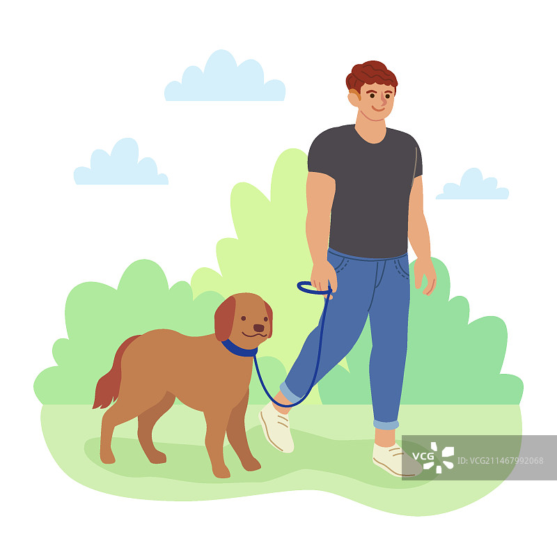 男人遛狗图片素材
