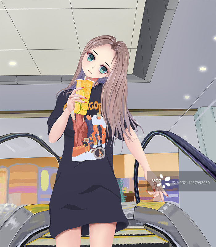 奶茶美少女二次元插画图片素材