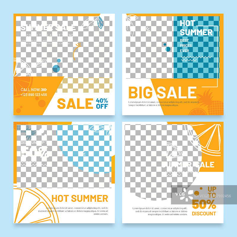 你好夏天促销Instagram帖子模板图片素材