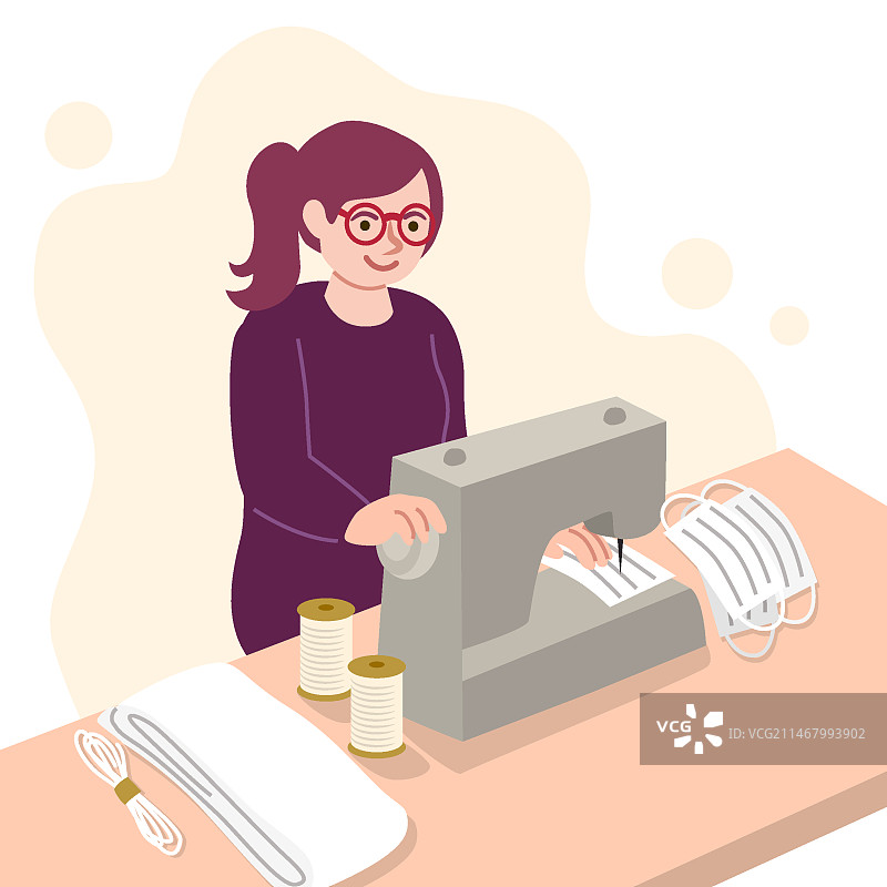 女人缝制医用口罩图片素材