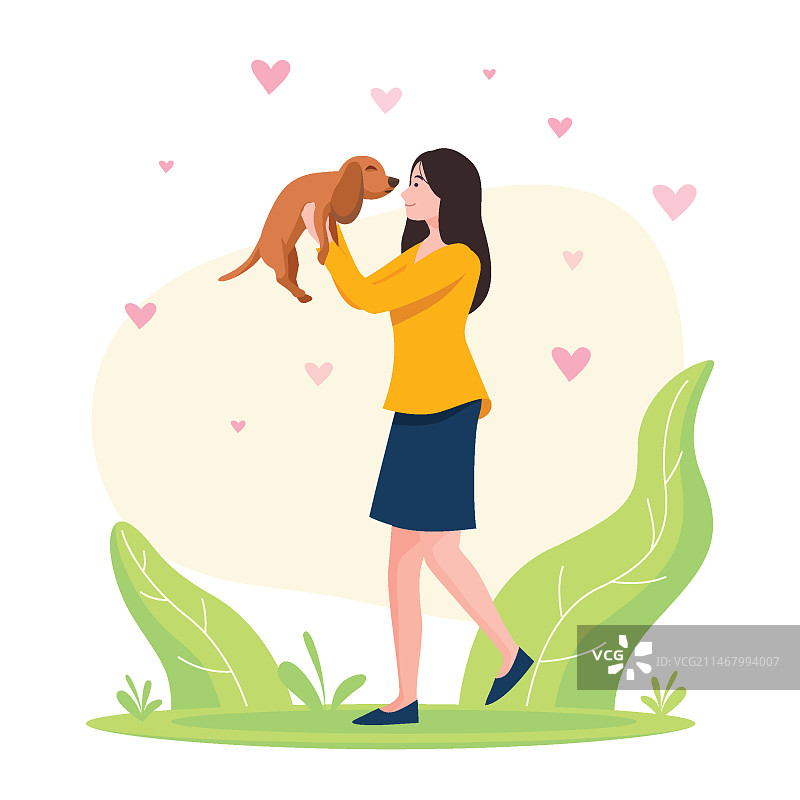 女人手拿可爱的狗狗领养宣传图片素材