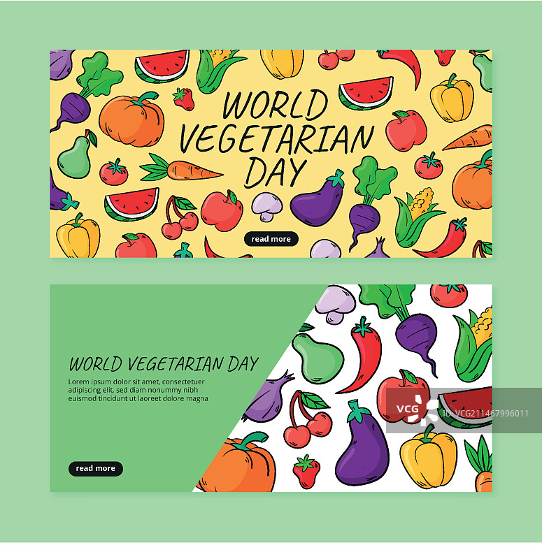 手绘世界素食日横幅图片素材