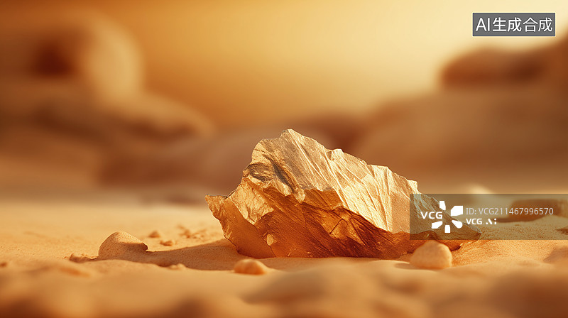 【AI数字艺术】微距拍摄沙地上的一块原金金块图片素材