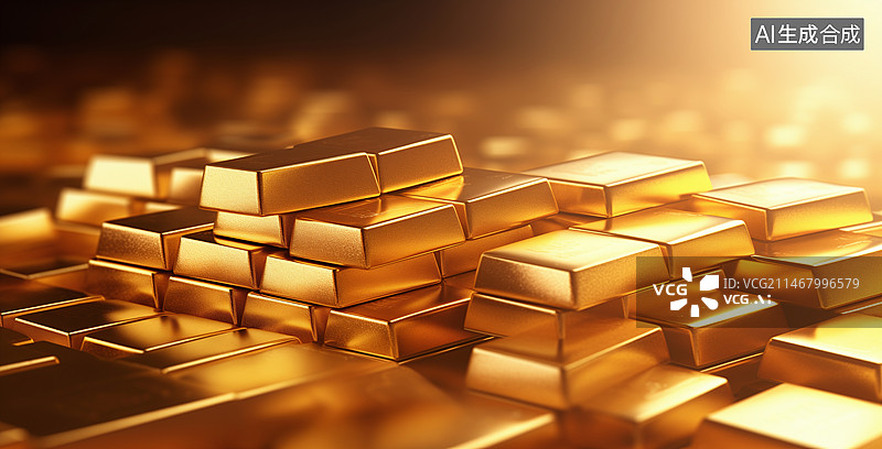 【AI数字艺术】多根堆叠的金条图片素材