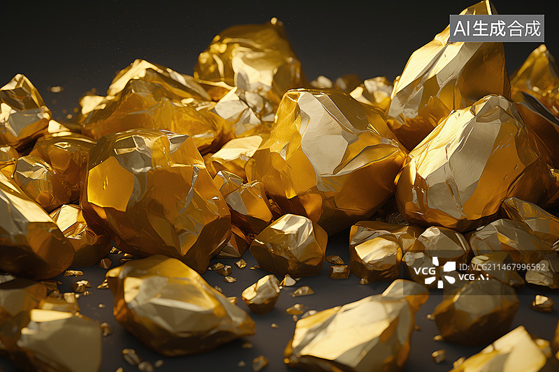 【AI数字艺术】3D渲染黄金金矿图片素材