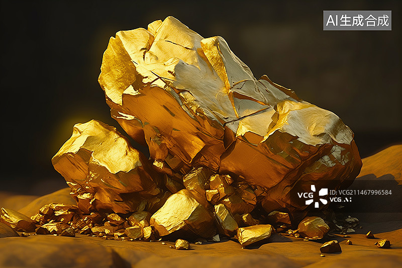 【AI数字艺术】3D渲染黄金金矿图片素材