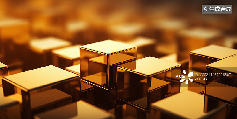 【AI数字艺术】3d渲染金色立方体金块图片素材