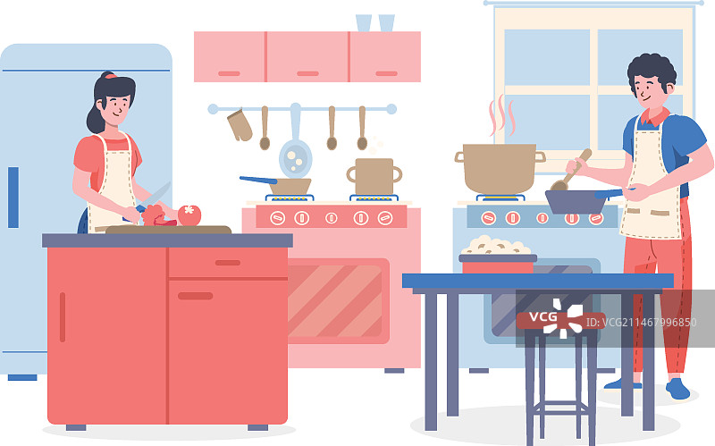 人们在厨房里烹饪图片素材