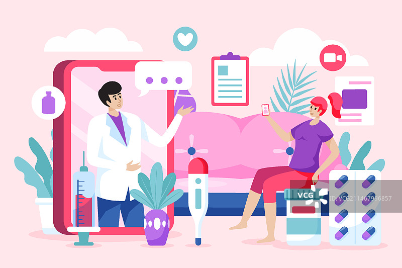 在线医生插画扁平设计图片素材