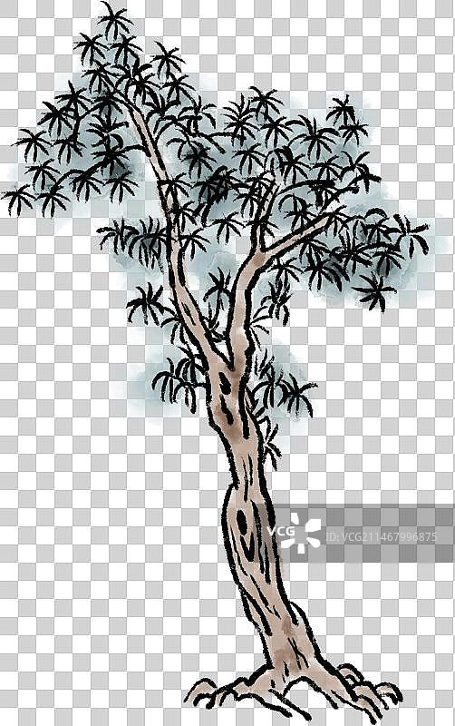 秋冬季节枯树中国画元素图片素材