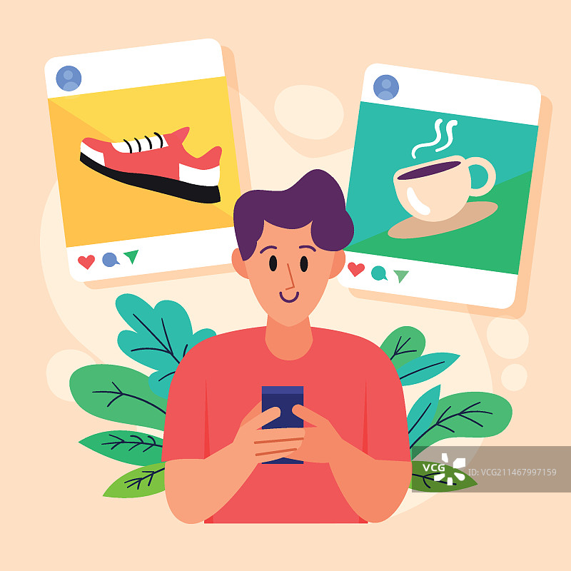 男人在社交媒体上分享内容图片素材