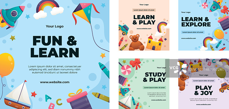 儿童趣味学习渐变设计模板图片素材