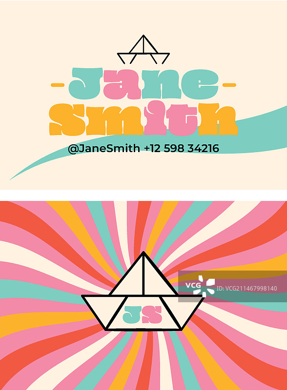 手绘迷幻横版名片模板图片素材