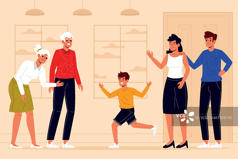 手绘家庭团聚插画图片素材