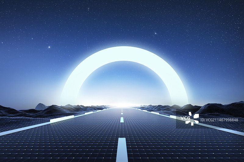 科技感道路与星空背景，汽车广告背景图图片素材
