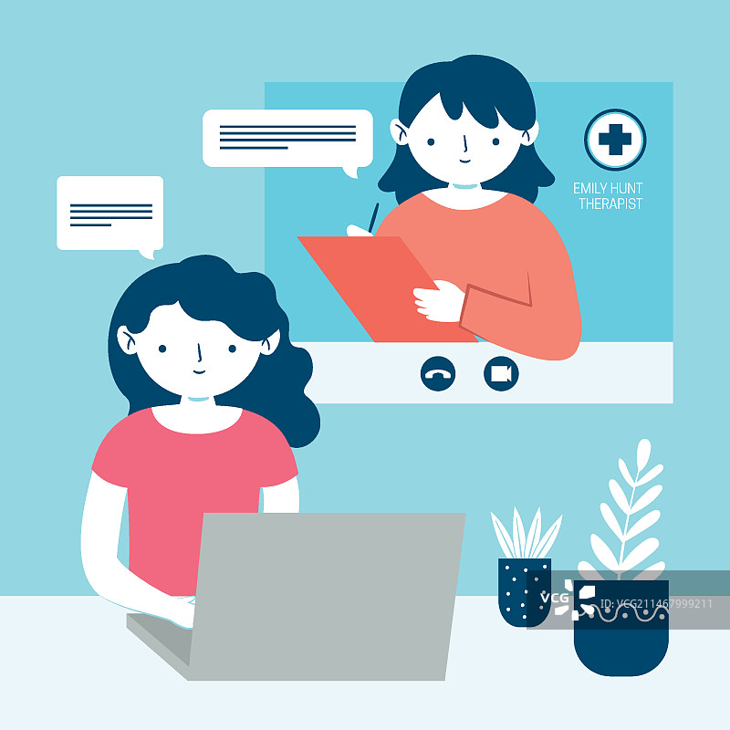 与治疗师进行视频通话和交谈图片素材