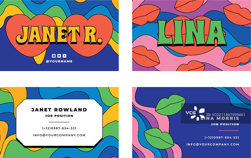 手绘扁平风迷幻商务名片模板图片素材