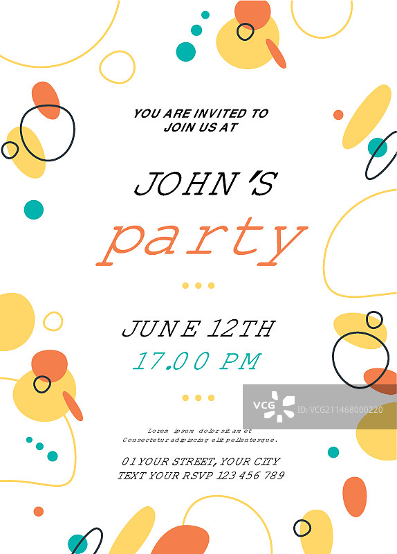 手绘抽象图形生日邀请函模板图片素材