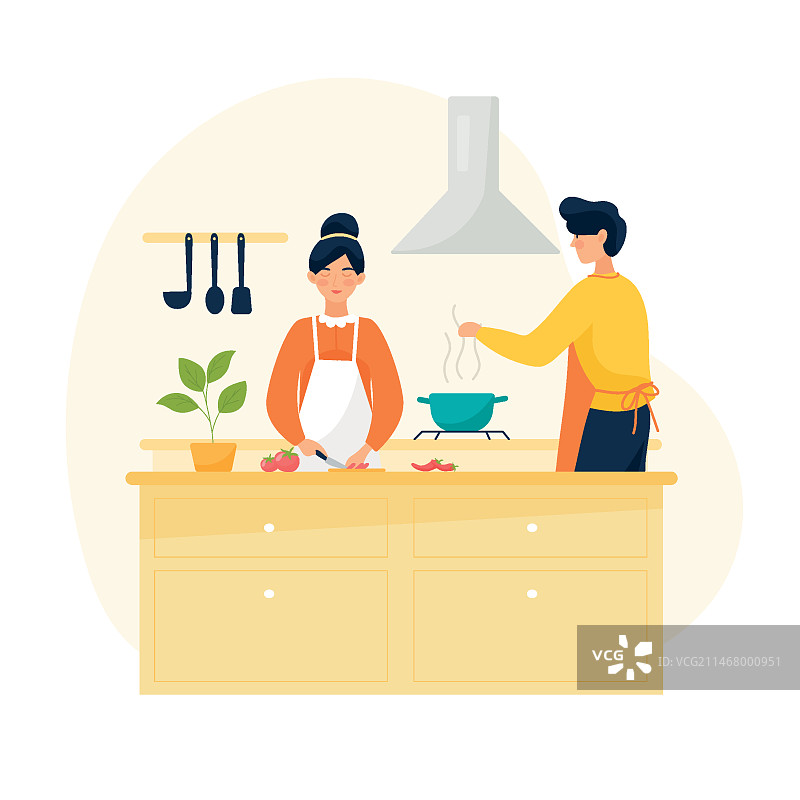 人们烹饪插画概念图片素材