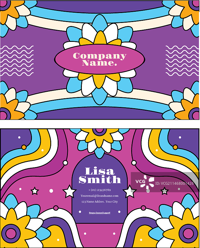 手绘迷幻横版名片模板图片素材