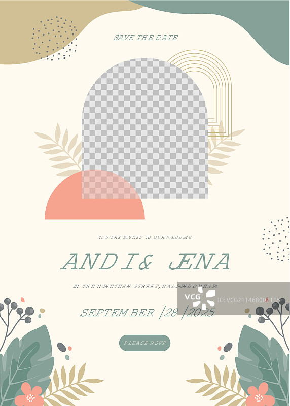 扁平波西米亚风婚礼邀请函模板图片素材