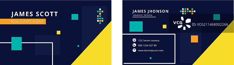 扁平抽象几何房地产横版名片模板图片素材