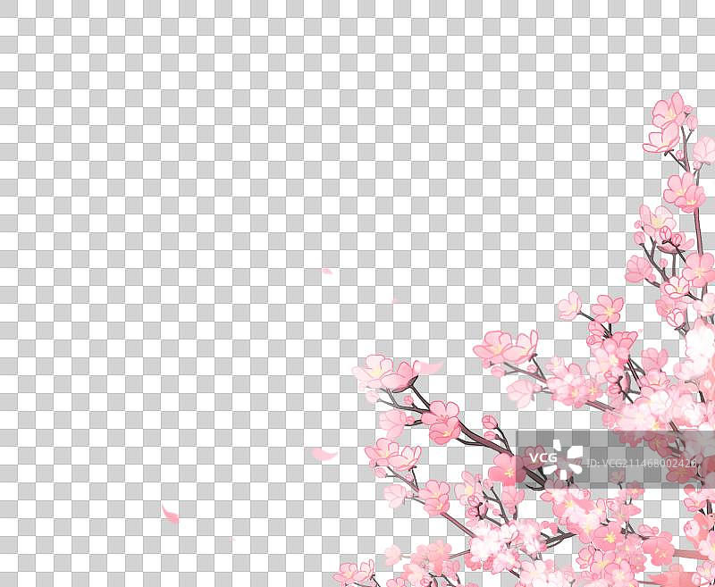 粉色桃花樱花浪漫植物，清新卡通系列免扣元素图片素材