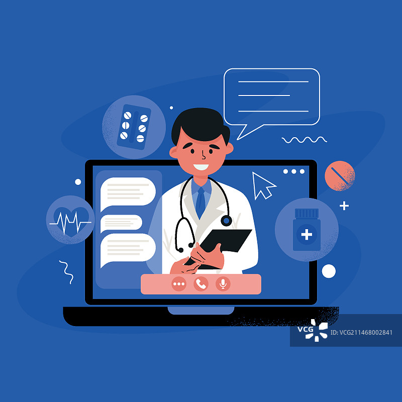 在线医生视频通话插画图片素材