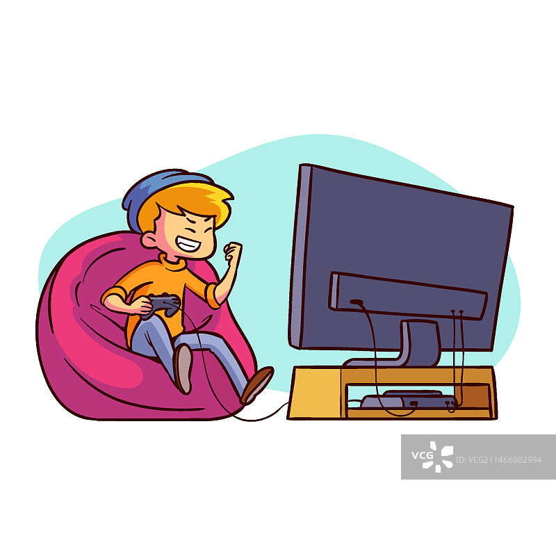 玩电子游戏的男孩插画图片素材