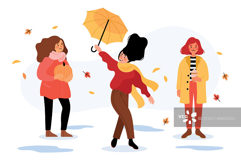 手绘秋装户外人物图片素材