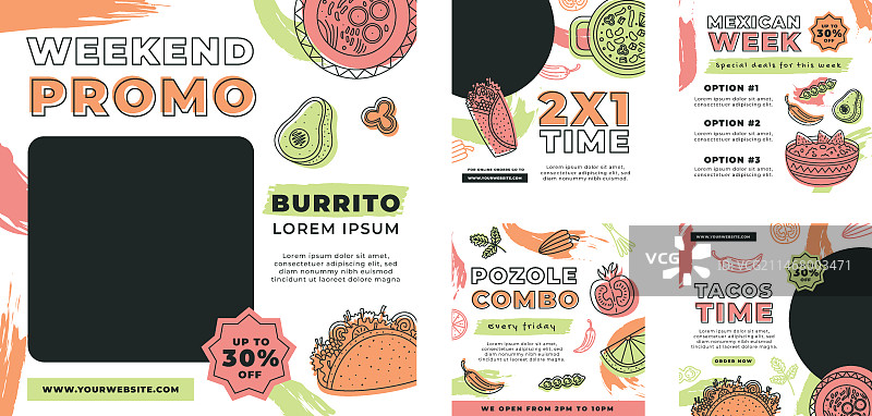 扁平风格墨西哥美食Instagram帖子图片素材