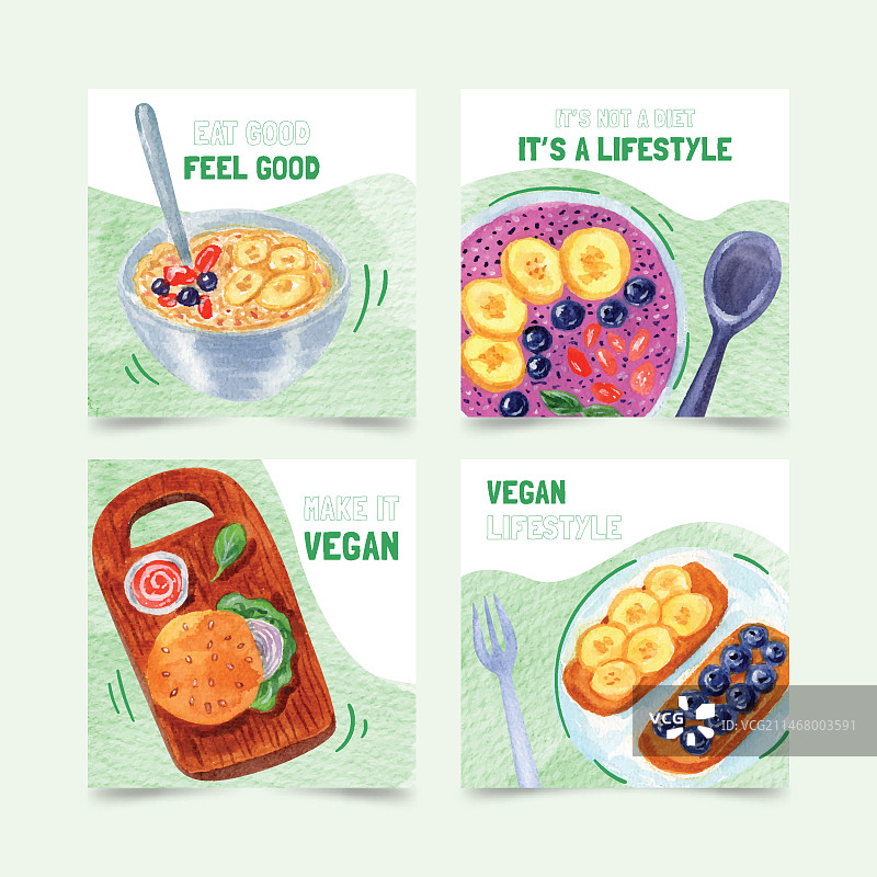 水彩素食主义美食Instagram帖子图片素材