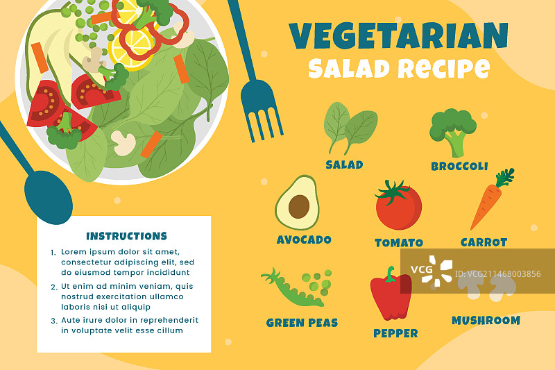 手绘素食沙拉食谱图片素材