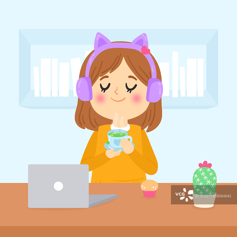 女孩手捧热茶杯图片素材