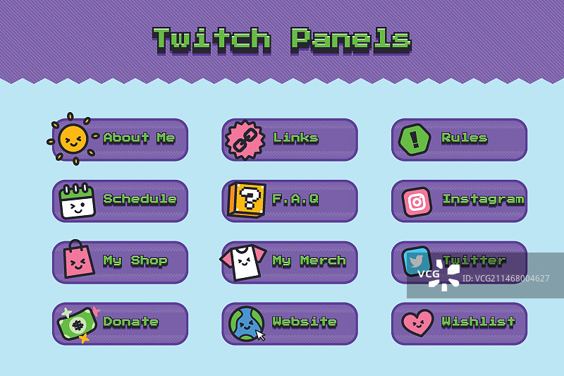 具有可爱元素的动漫Twitch面板图片素材