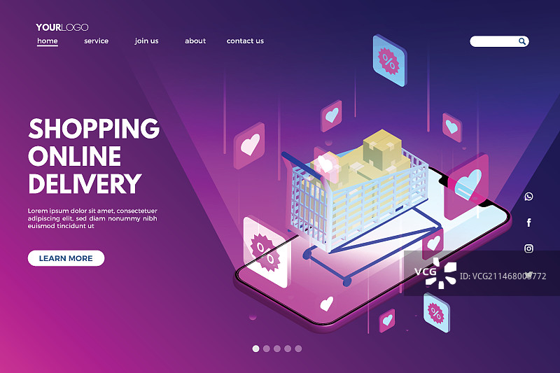 未来感在线购物着陆页模板图片素材