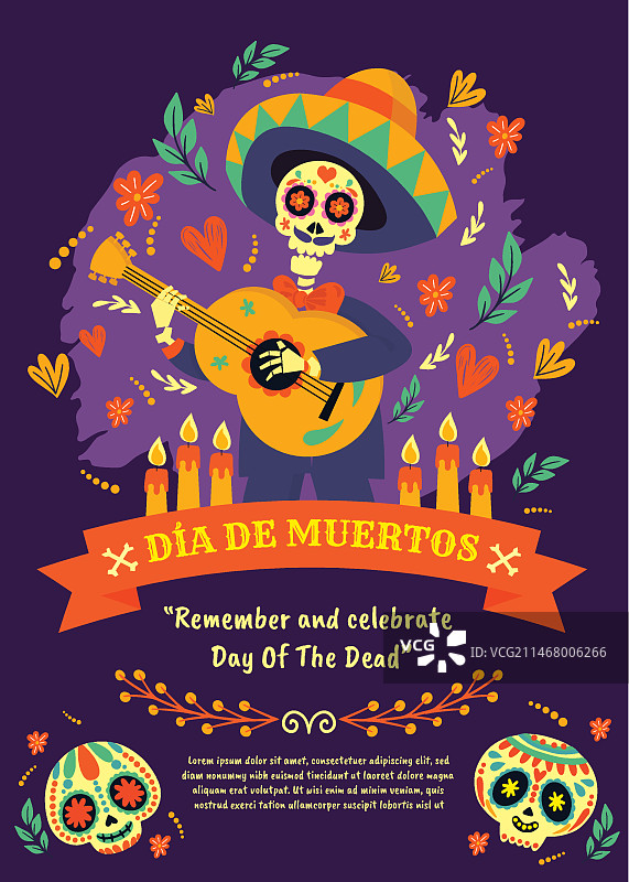 手绘扁平风亡灵节竖版海报模板图片素材