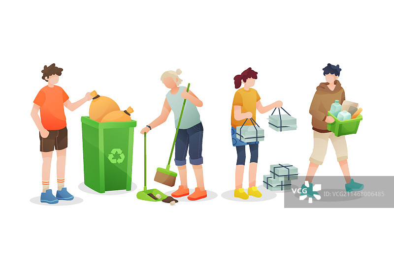 人们在白色背景上进行回收图片素材